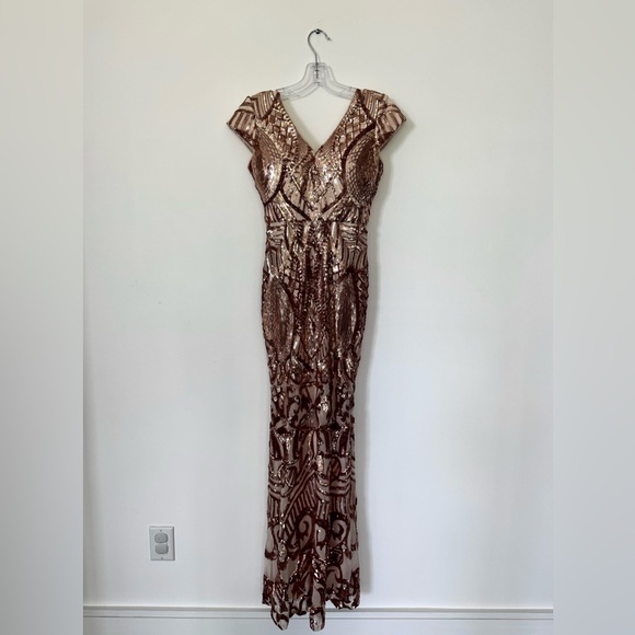 bariano rose gold sequin dress Kim Sequin Dress - Rose Gold - Lumier by Bariano
